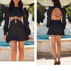 NEW Alamour the Label Romy Dress Black Dress LBD Mini Vacation Silk Sexy Size XL